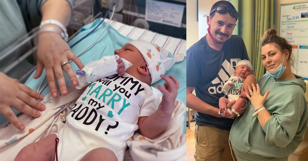 Baby Axton and his NICU team help create special marriage proposal moment for parents