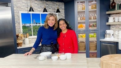 WFMZ’s Eve Russo and LVHN’s Nidhi Mehta, MD, in the TV station’s kitchen to share heart-friendly meals.