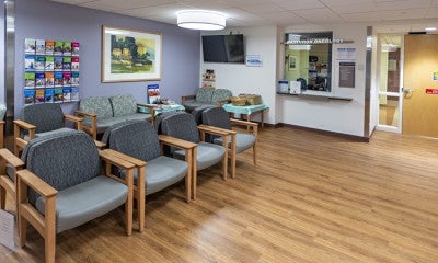 Cancer Center waiting area located on the third floor at Lehigh Valley Hospital–Muhlenberg, main (north) entrance