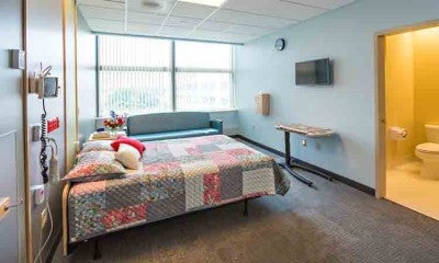 Private patient room in the Inpatient Rehabilitation Center–Cedar Crest, located in the Kasych Family Pavilion