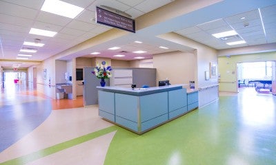 Nurses’ station at the Inpatient Rehabilitation Center–Cedar Crest, in the Kasych Family Pavilion