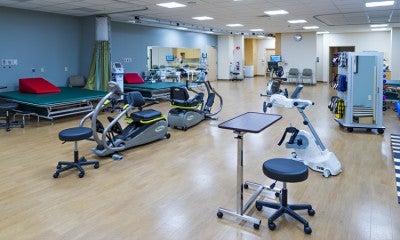 Inpatient Rehabilitation Center–Muhlenberg therapy gym, located on the first floor of the Family Health Pavilion, Lehigh Valley Hospital–Muhlenberg (south entrance)