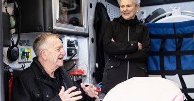 Thomas and Doris Hunsicker inside the Mobile Stroke Unit
