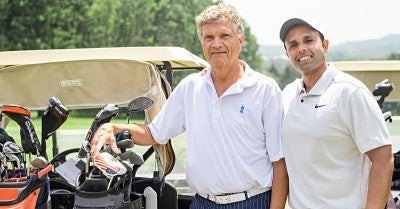 Rick Henrick (L) and Shailendra Singh, MD, (R) Co-Director of Interventional Vascular Cardiology at Lehigh Valley Heart and Vascular Institute.