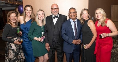 (left to right) Vivian Khalil, Ashley Patzuk, Morgan Horton, Director, Oncology Research, Maged Khalil, MD, hematology/oncology, Suresh Nair, MD, Physician in Chief, Alexandra Bauman, Supervisor, Oncology Research, Megan Derr Barkanic.