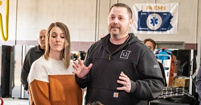 Northampton Regional EMS headquarters with those who had a hand in saving her life.