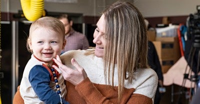 Northampton Regional EMS headquarters with those who had a hand in saving her life.
