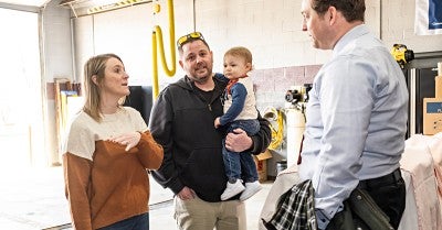 Northampton Regional EMS headquarters with those who had a hand in saving her life.