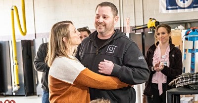 Northampton Regional EMS headquarters with those who had a hand in saving her life.