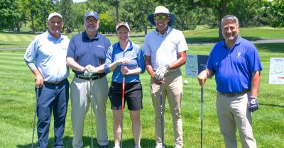 L–R  Dicky Pride; Brian Nester, DO, EVP and Chief Operating Officer, Jefferson; Maura Topper; Michael Sneed, Chair, Jefferson Board of Trustees; and Joe Cacchione, MD, CEO, Jefferson