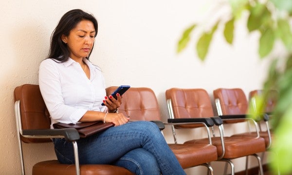 Simply confirm by text that you’ve arrived and have a seat 