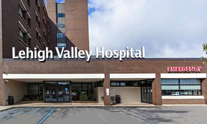 Entrances for main lobby and to emergency room at Lehigh Valley Hospital-Hazleton