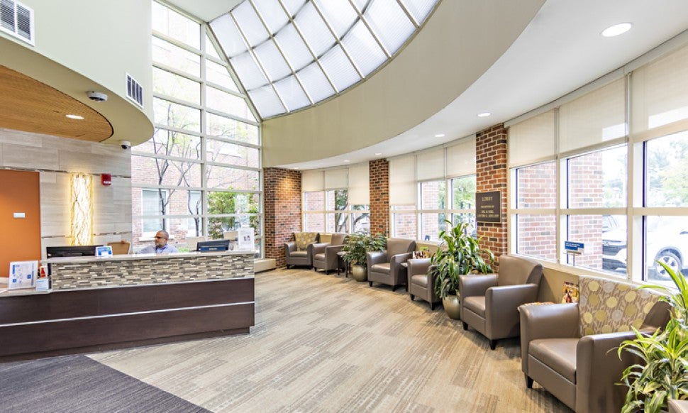 Information and welcome desk at main entrance to Lehigh Valley Hospital–Pocono