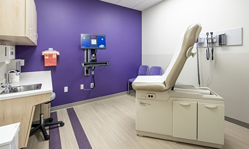 Clean and well-equipped exam room at LVHN ExpressCARE–Sixth Street.