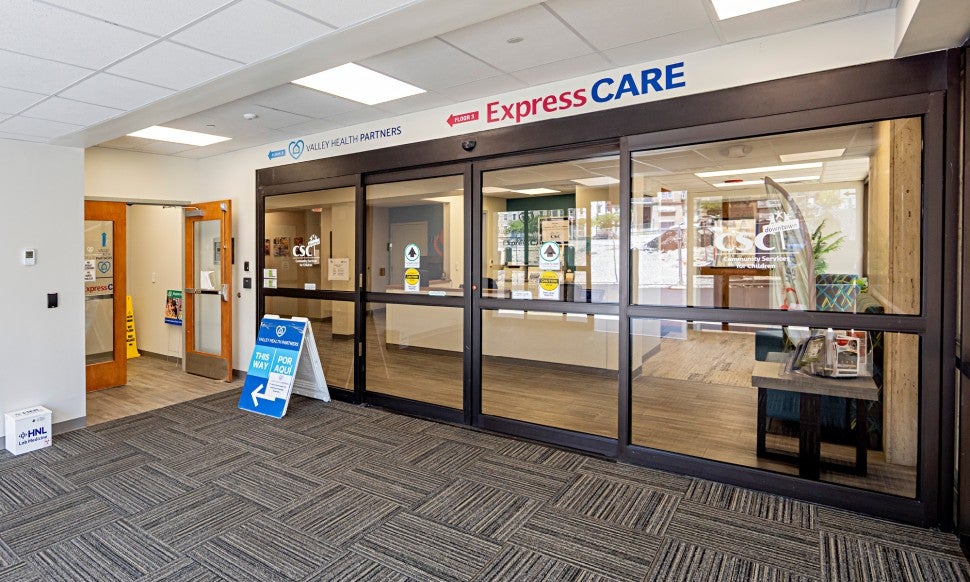 Building directory showing LVHN ExpressCARE–Sixth Street location at 101 N. Sixth Street, Suite