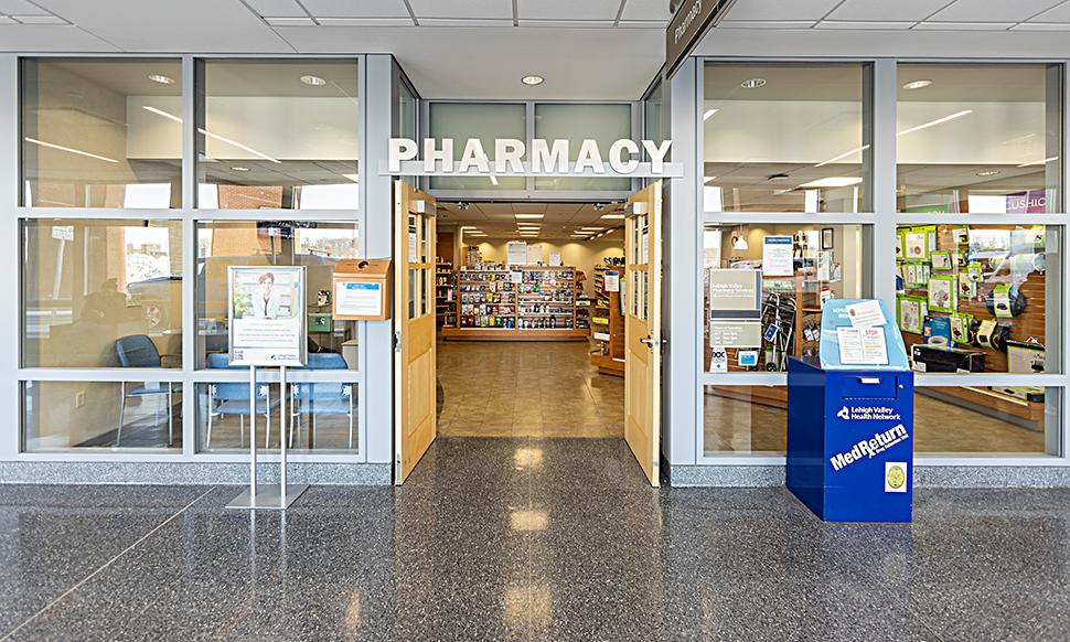 Lehigh Valley Pharmacy Services is located on the first floor at Lehigh Valley Hospital–Muhlenberg, main (north) entrance