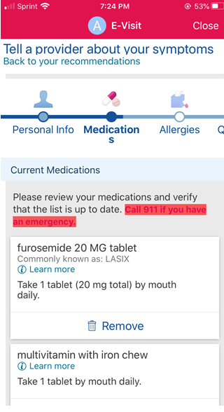 Review your medications, modify if necessary, verify your information is correct and click Continue.