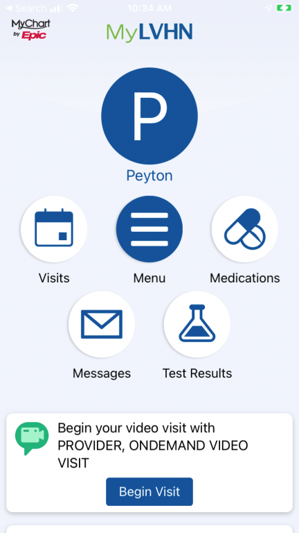 MyLVHN App Homescreen