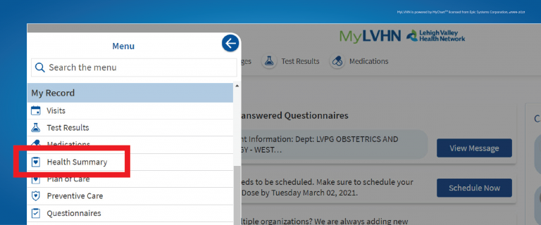 MyLVHN Desktop - Health Summary
