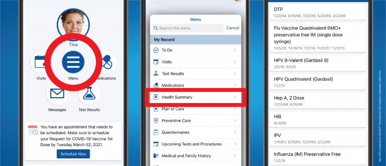 MyLVHN Mobile App - Immunization Record