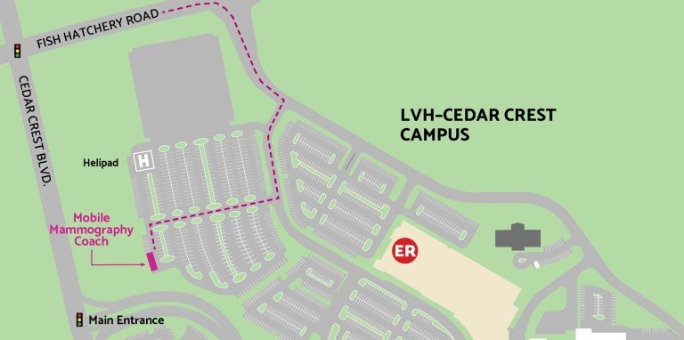 Map of Mobile Mammography Coach at Cedar Crest