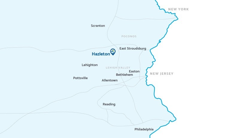 Hazleton is conveniently located between New York and Philadelphia.