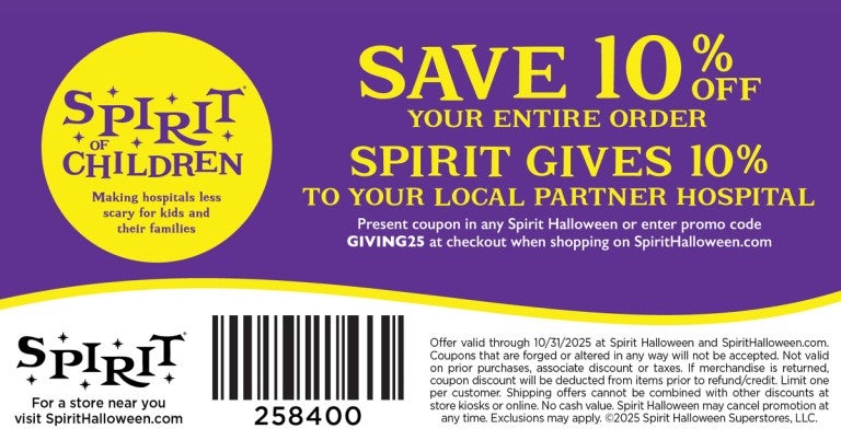 Present this coupon to save 10 percent on your purchase and have those savings donated to Lehigh Valley Reilly Children’s Hospital.